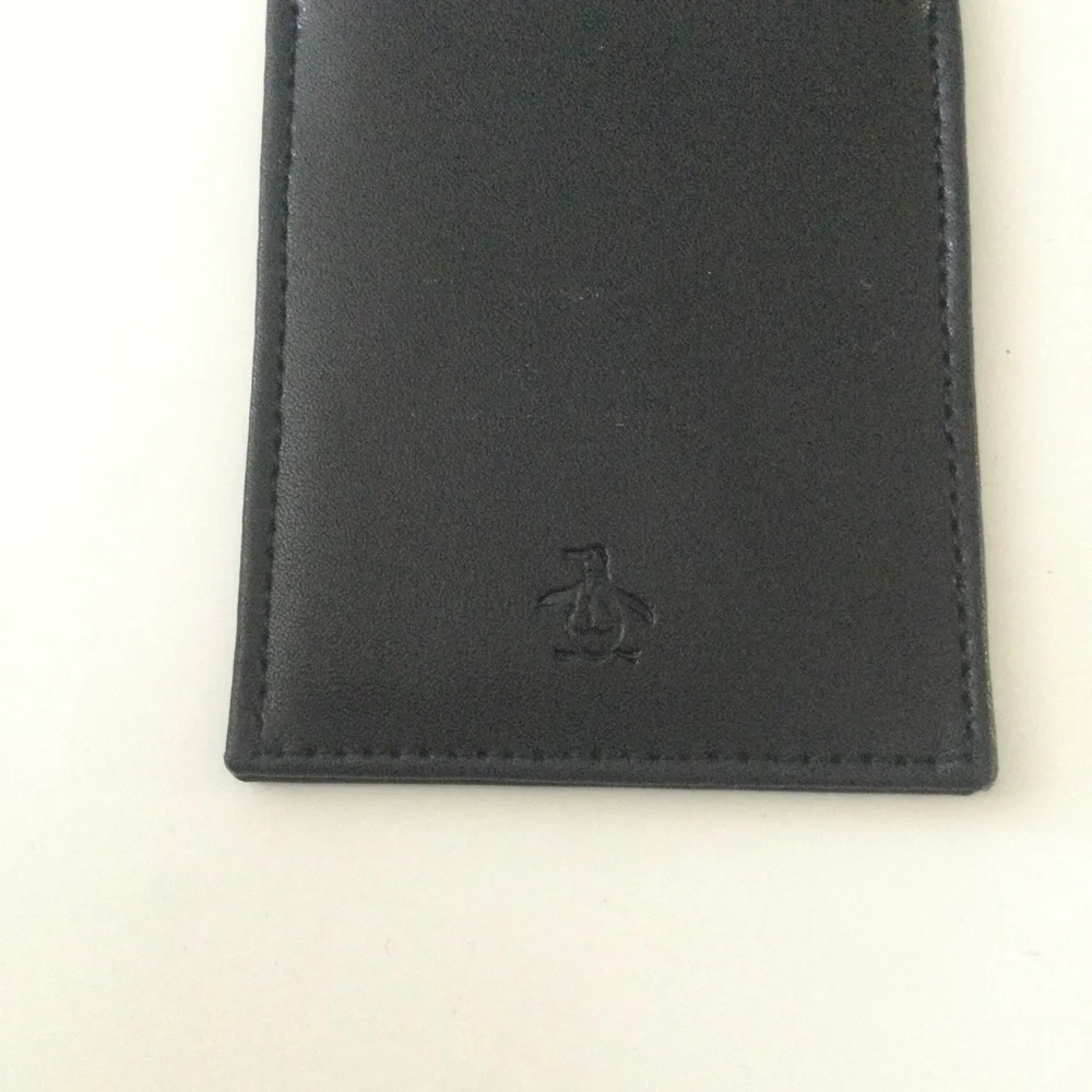 ORIGINAL PENGUIN BLACK LEATHER CARD CASE 3 CARD SLOTS NEW